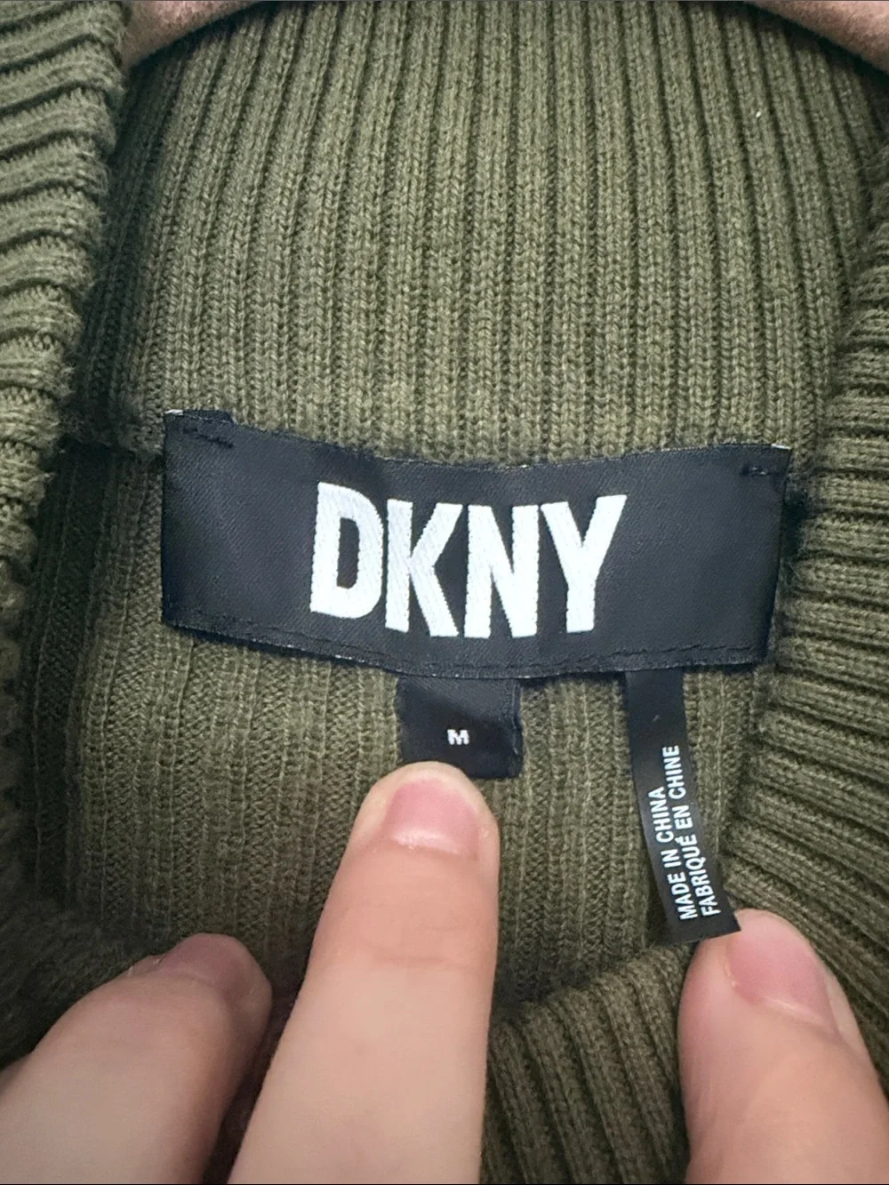 DKNY Olive Ribbed Stretch Turtleneck Sweater Top